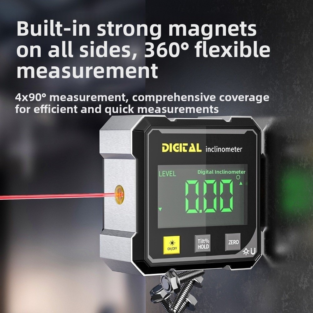 Laser Level Rotary - สี่ด้านจอแสดงผลเครื่องวัดมุมดิจิตอลจอแสดงผลแม่เหล็กดูดระดับเครื่องวัดมุม Inclinometer ที่ถูกต้อง 360 องศาวัดมุม