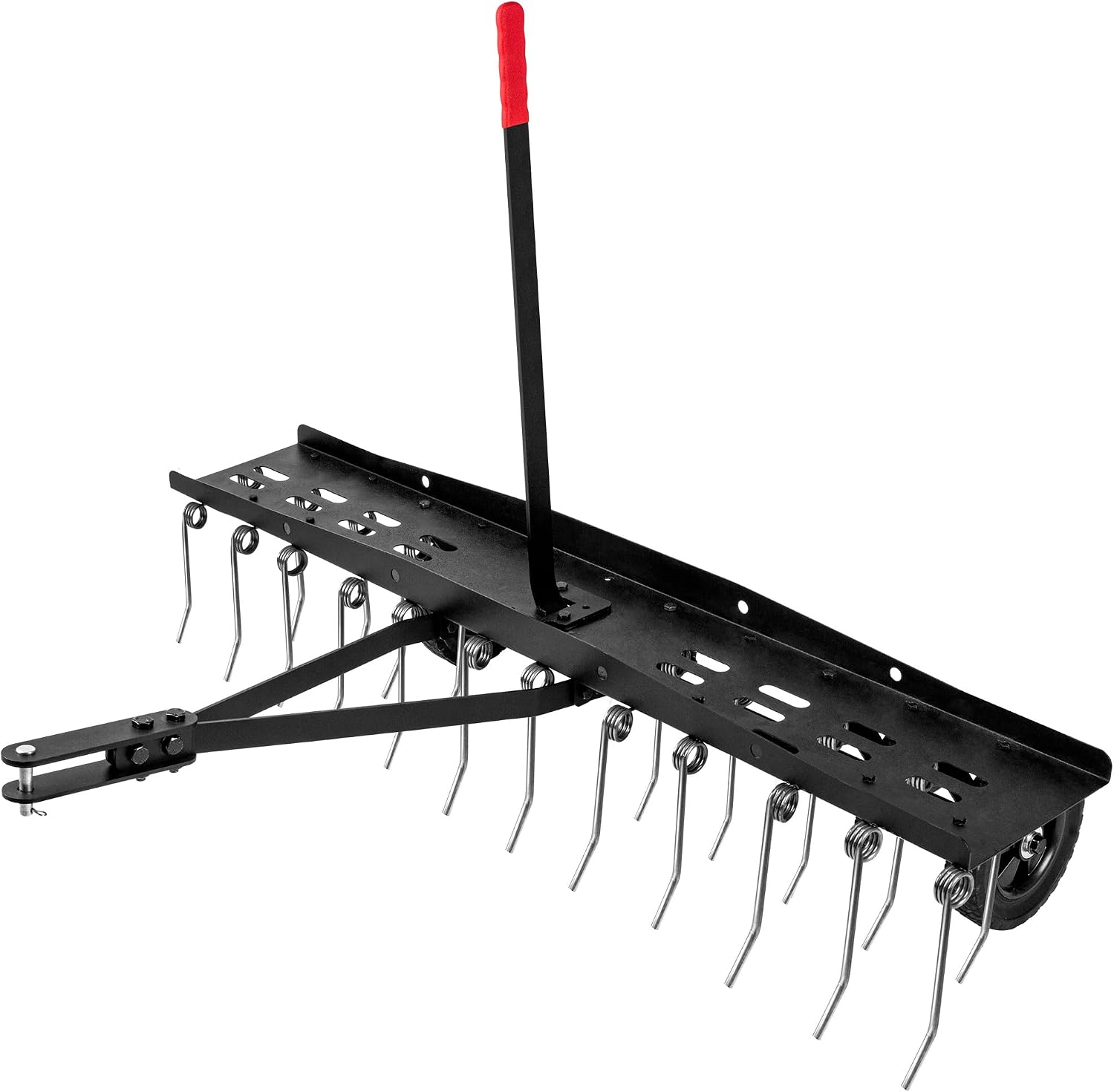 Heavy Equipment Attachments - อุปกรณ์คราดพรวนดินแบบลากจูงสำหรับสนามหญ้า, อุปกรณ์ระบายอากาศสำหรับหญ้าแบบสปริงเหล็กแข็งแรงทนทาน, อุปกรณ์สำหรับรถตัดหญ้าแบบนั่งขับในสวน, สีดำ, 1 ชิ้น