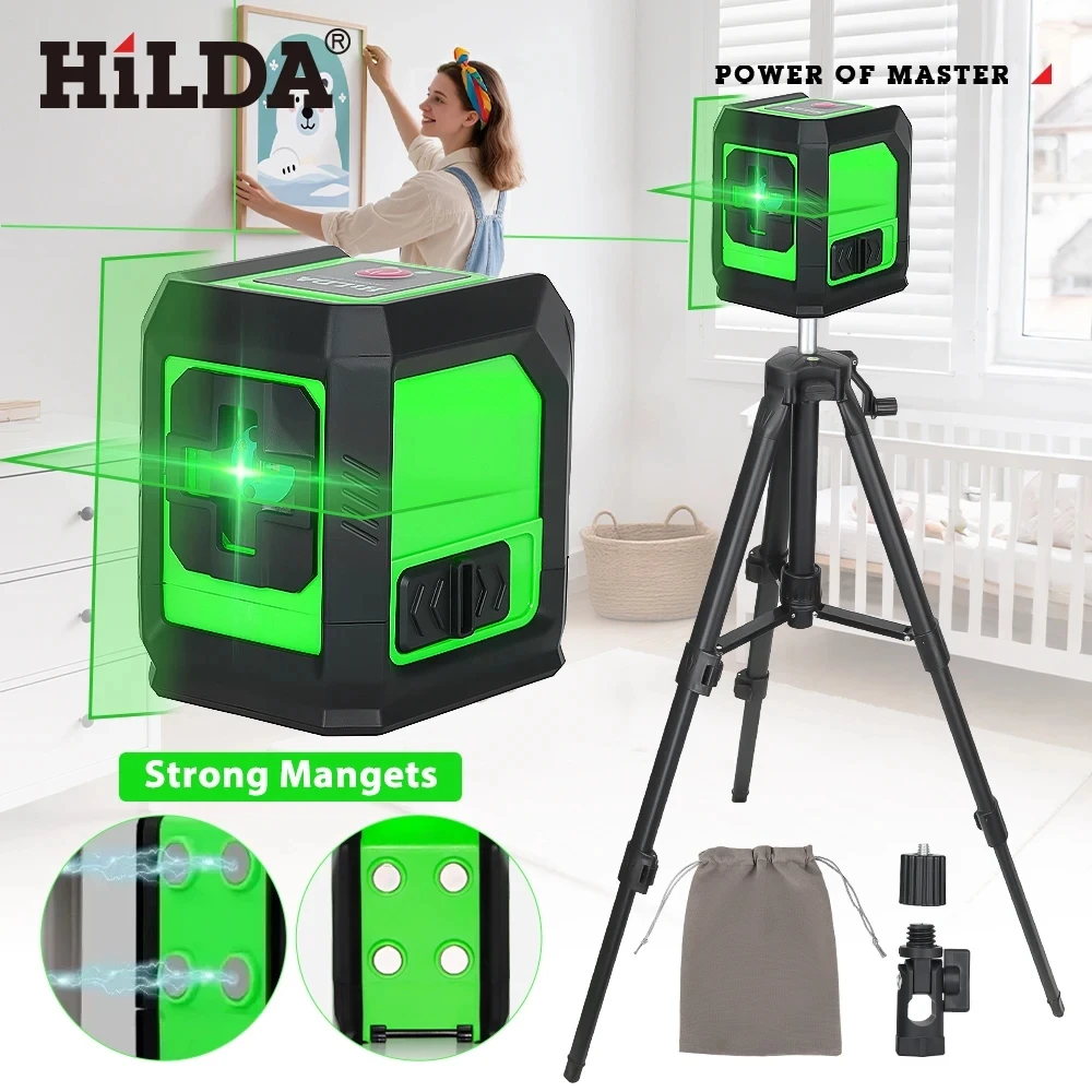 Laser Level Rotary - HILDA 2 เส้นเลเซอร์ระดับลําแสงสีเขียวปรับระดับกลับด้วยแม่เหล็กแนวนอนแนวตั้ง Cross Line