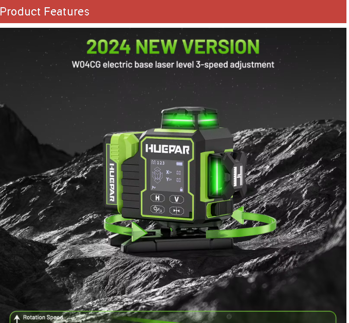 เลเซอร์สีเขียว Huepar W04CG ปี - Laser Level Rotary บทวิจารณ์และราคา